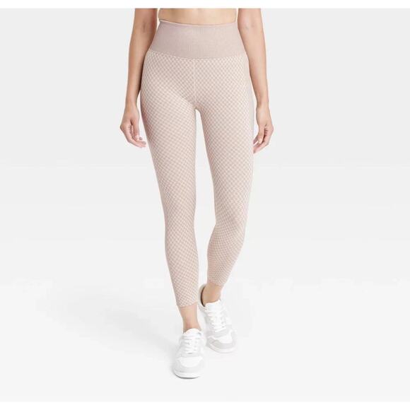 Women's Seamless High-Rise Houndstooth Jacquard 7/8 Leggings Taupe Stretch NWT M - Picture 1 of 7
